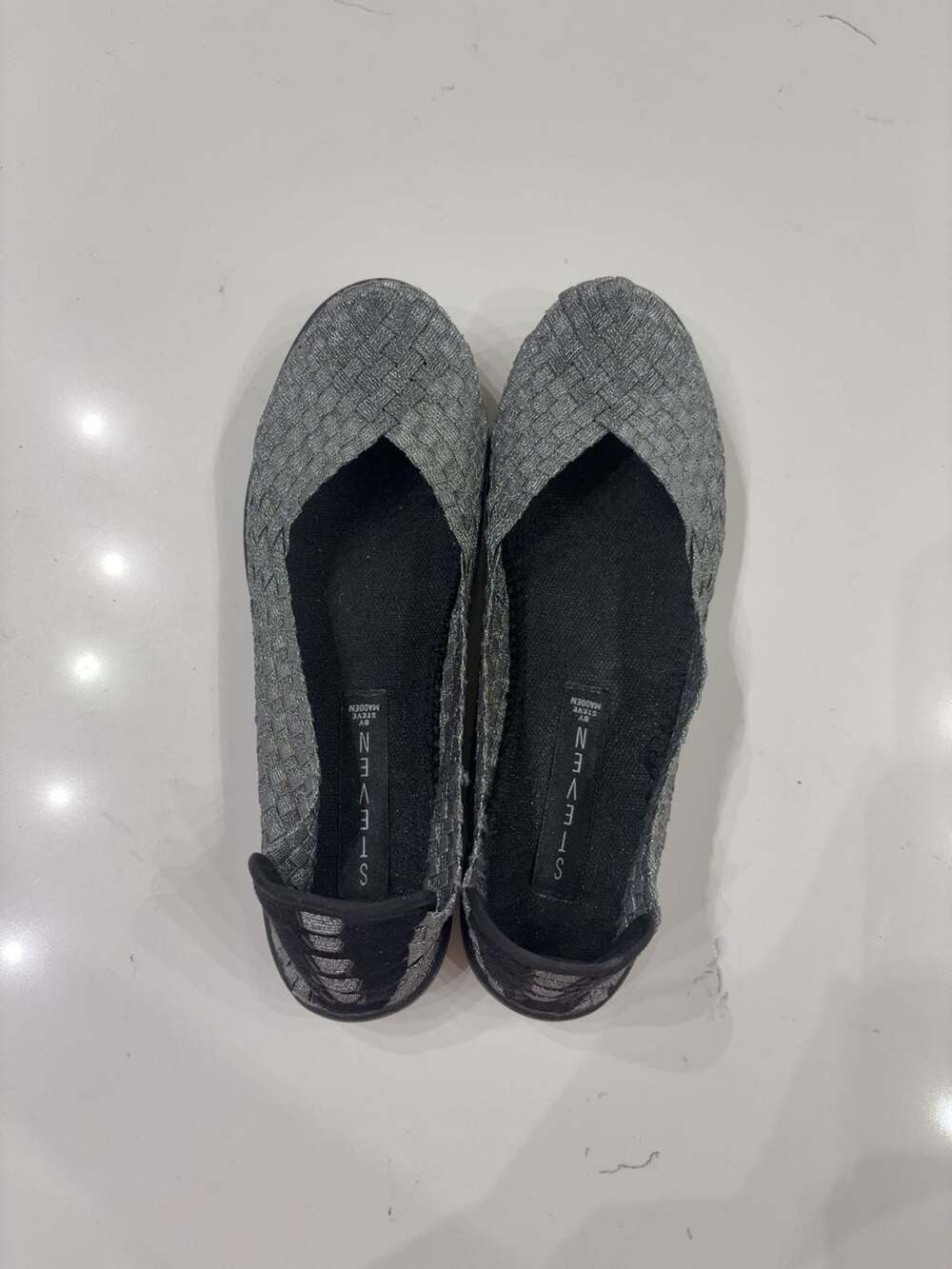 Steven by Steve Madden Criss Woven Metallic Silver Ballet Flats Size 6.5